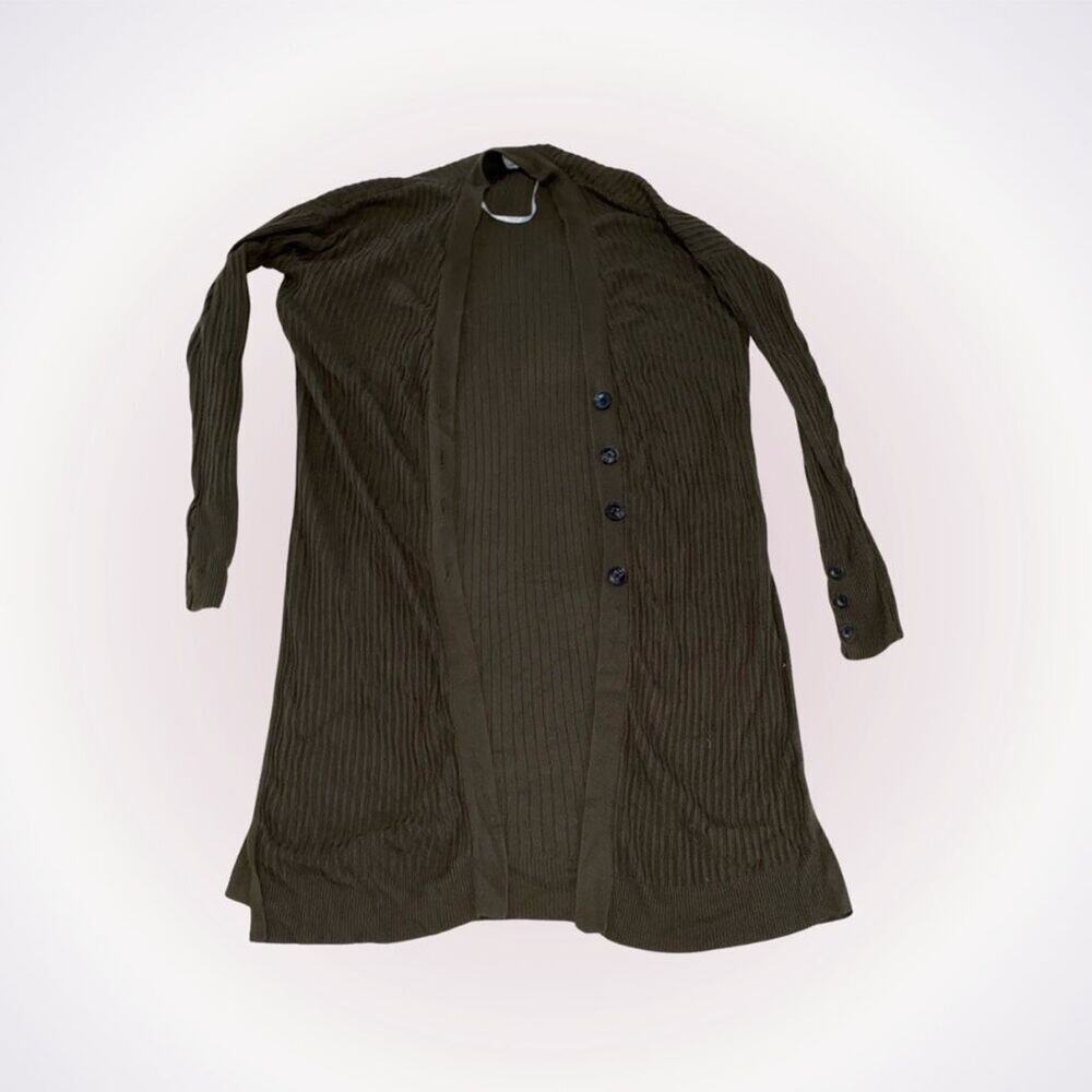 J + J Olive Green Ribbed Midi Cardigan | Sz XS